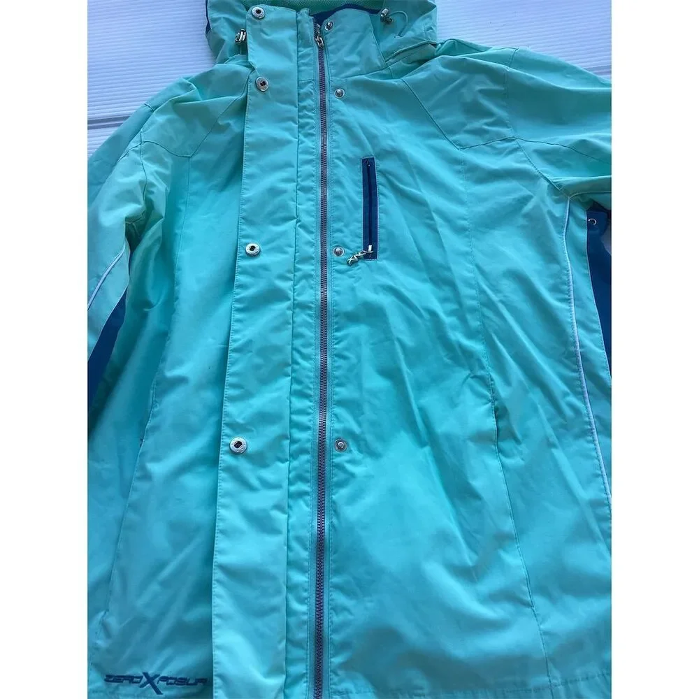 ZeroXposur Women's Aqua‎ Blue Hooded Rain Jacket Windbreaker Size S
